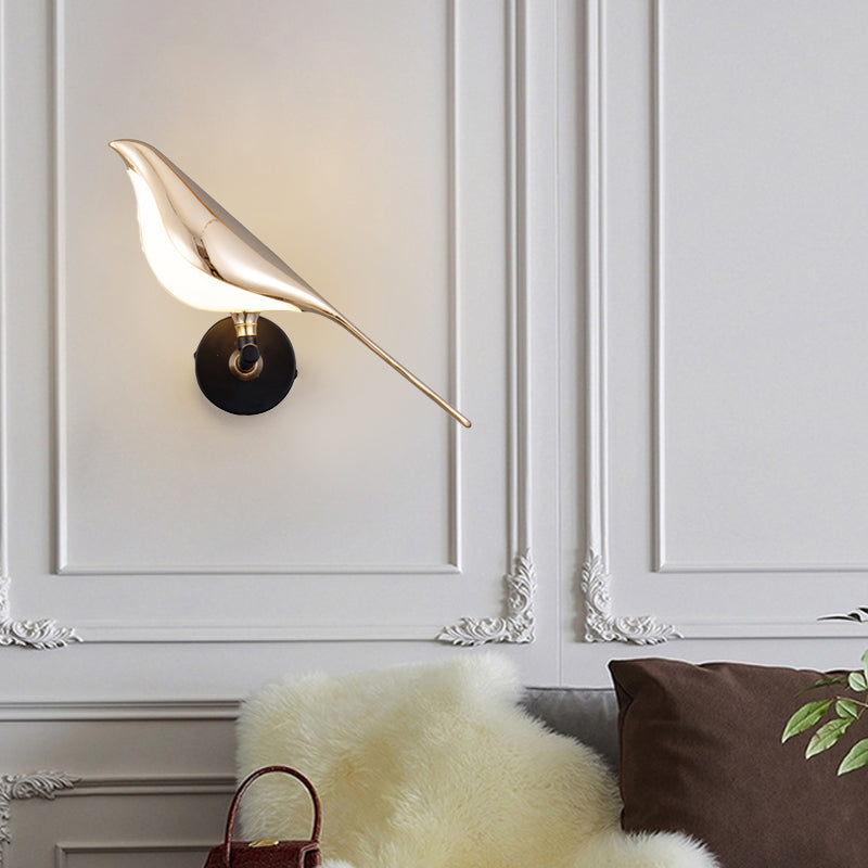 Perched Magpie Wall Light, Gold and Black LED Bird Sconce