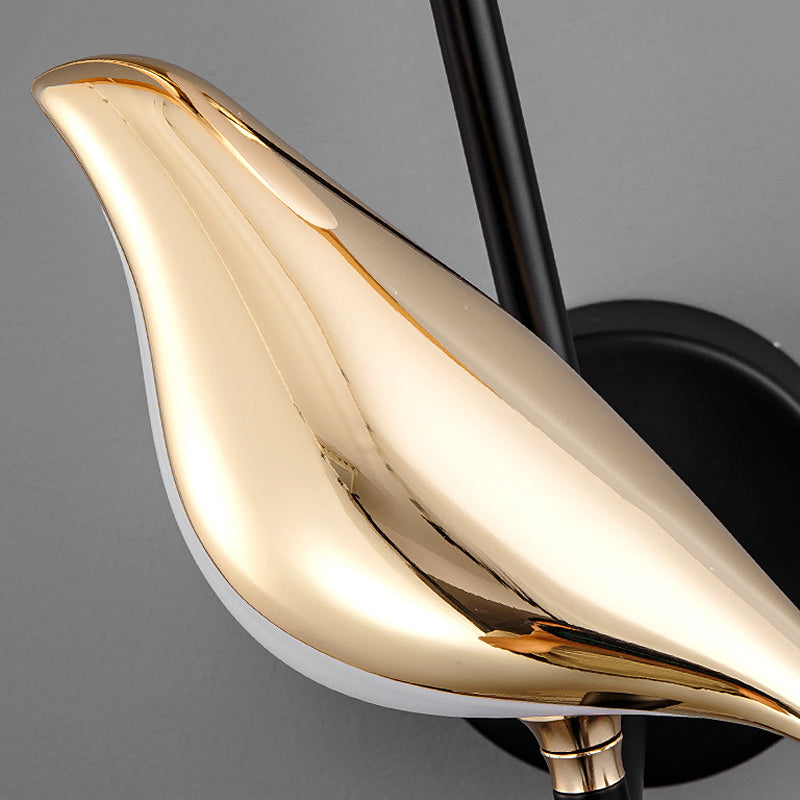 Perched Magpie Wall Light, Gold and Black LED Bird Sconce