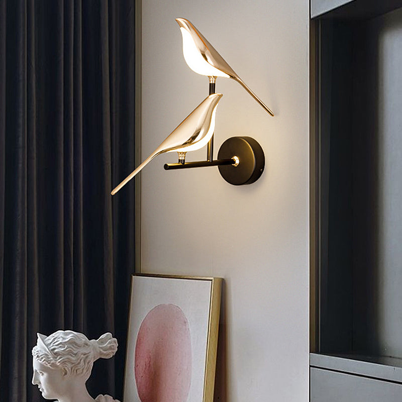 Perched Magpie Wall Light, Gold and Black LED Bird Sconce