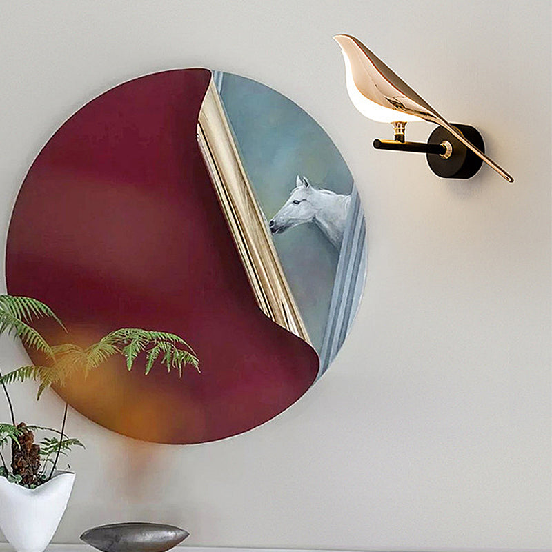 Perched Magpie Wall Light, Gold and Black LED Bird Sconce