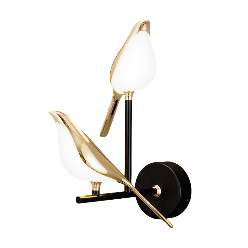 Perched Magpie Wall Light, Gold and Black LED Bird Sconce