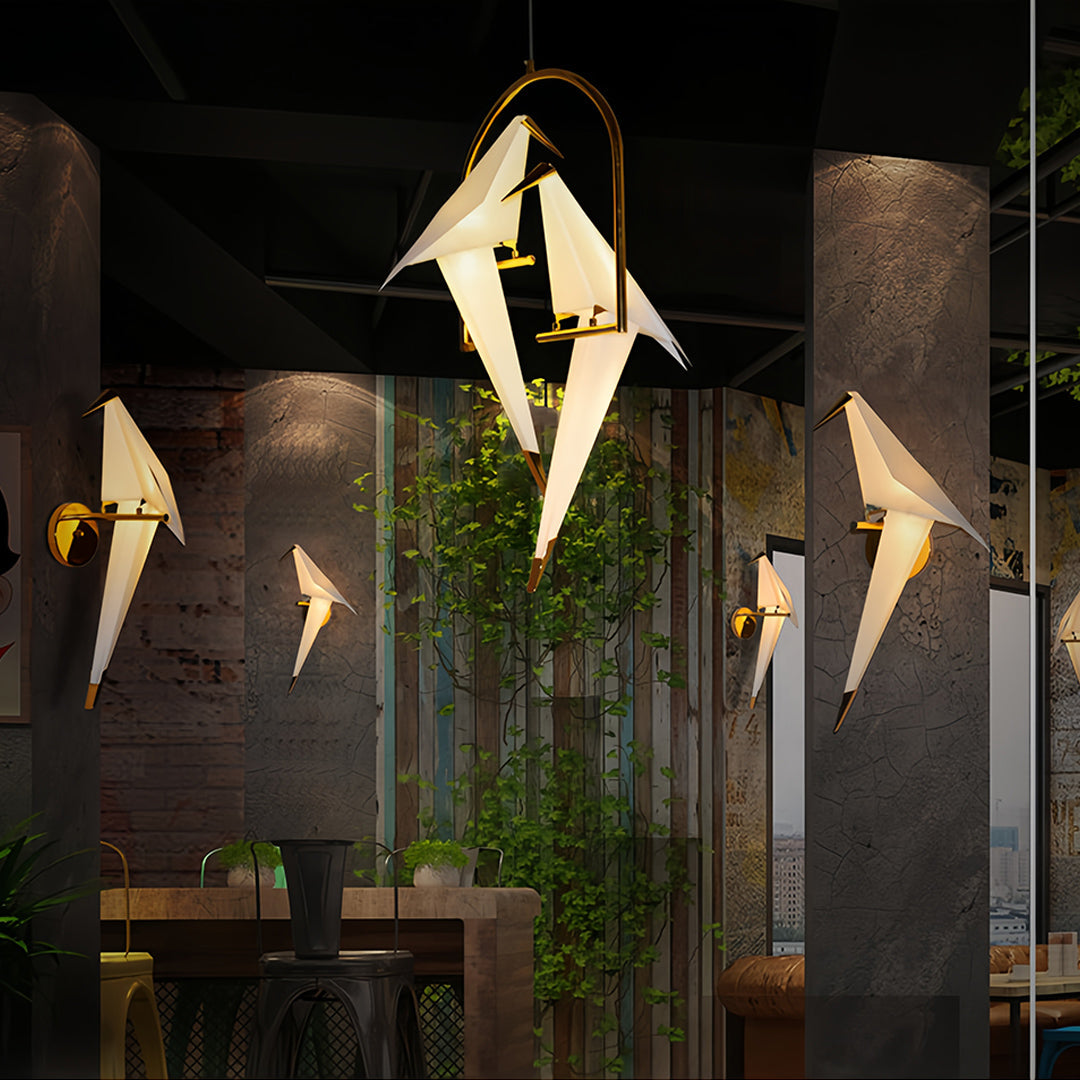 Origami Crane Bird Light, White Paper Fold LED Wall Sconce