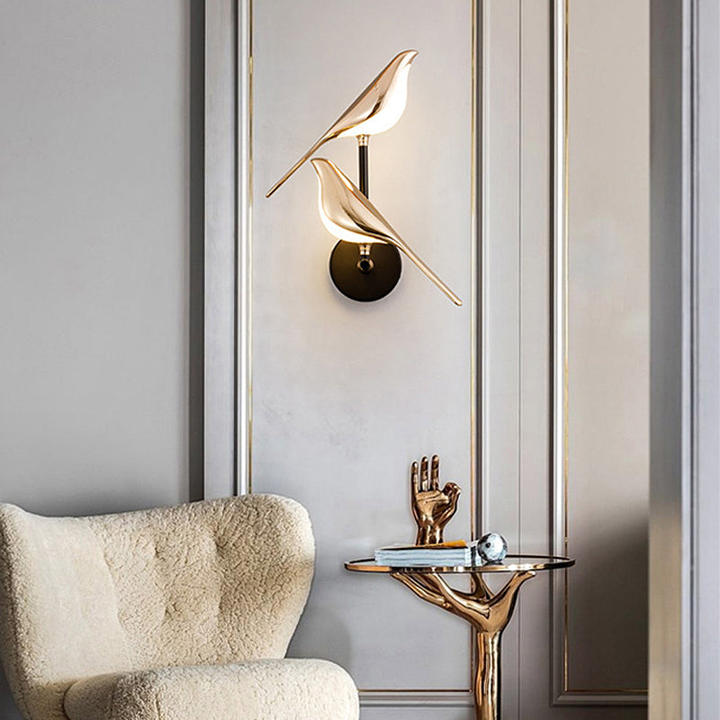 Perched Magpie Wall Light, Gold and Black LED Bird Sconce