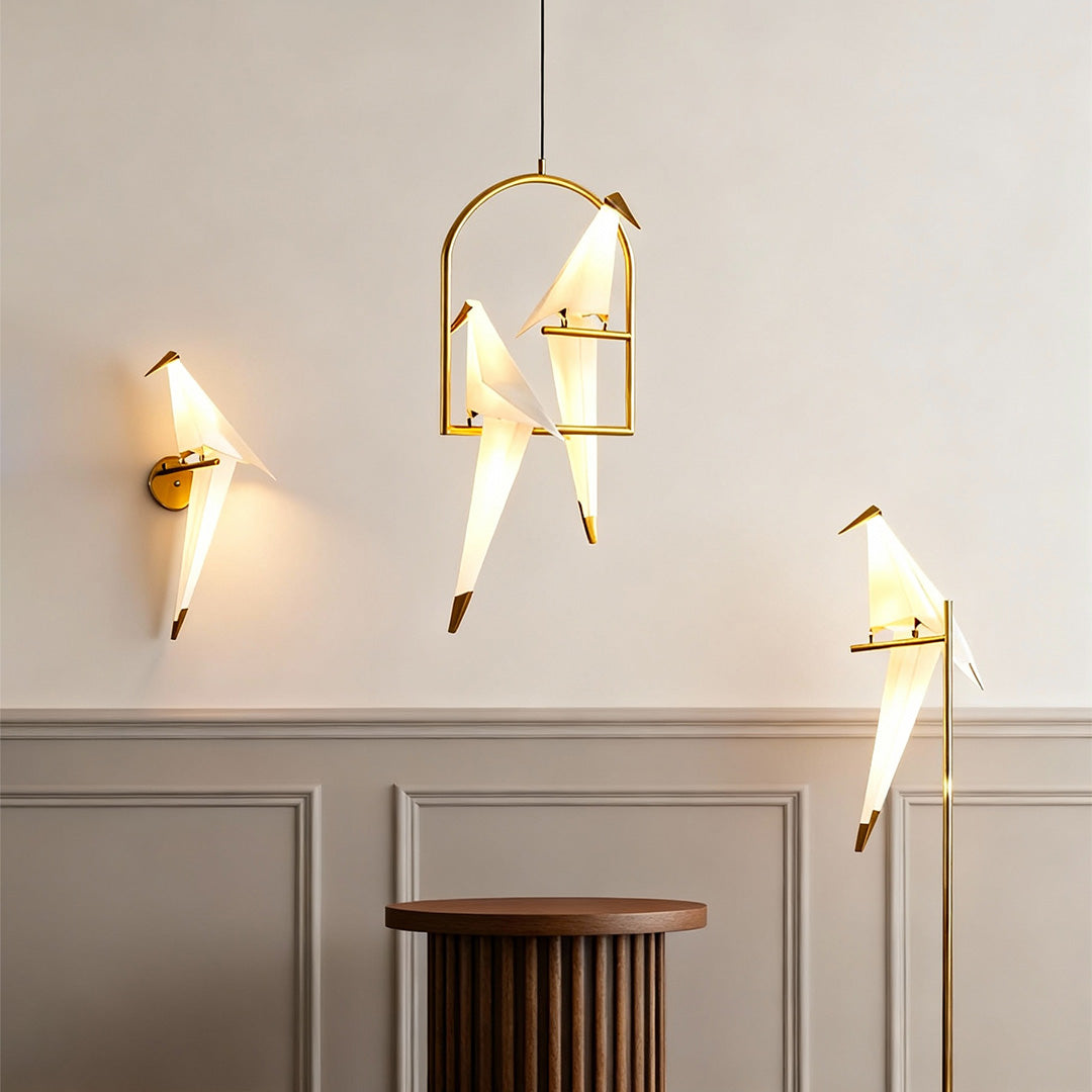 Origami Crane Bird Light, White Paper Fold LED Wall Sconce