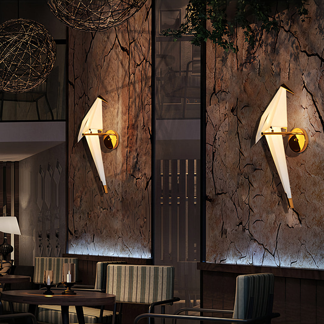 Origami Crane Bird Light, White Paper Fold LED Wall Sconce