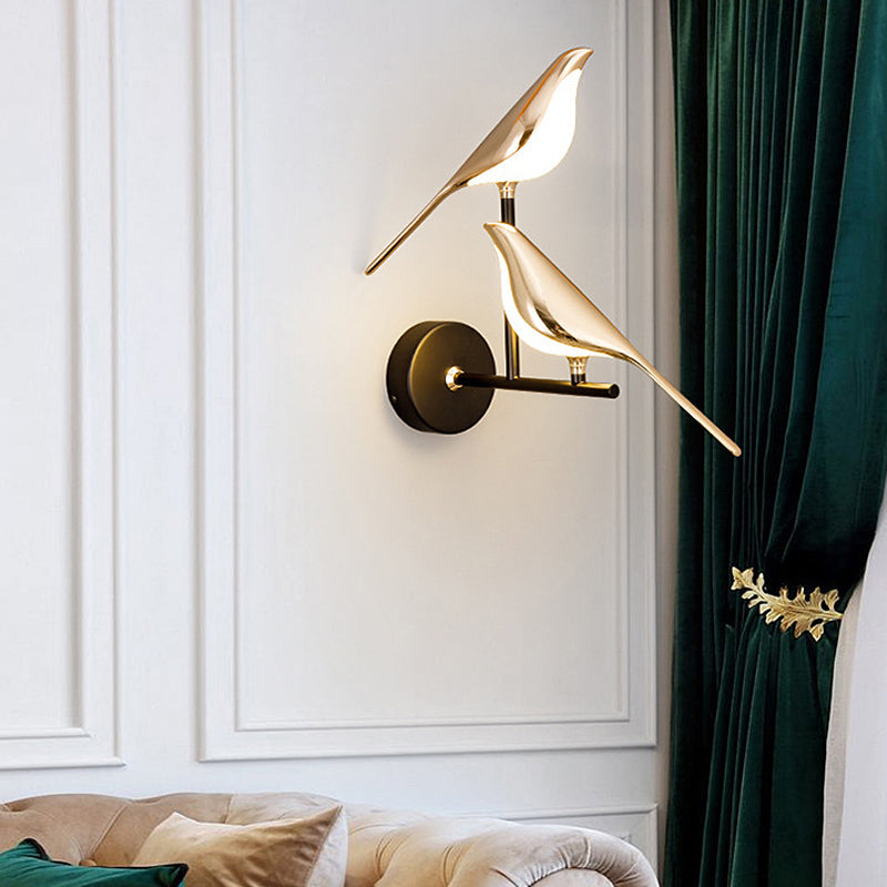 Perched Magpie Wall Light, Gold and Black LED Bird Sconce