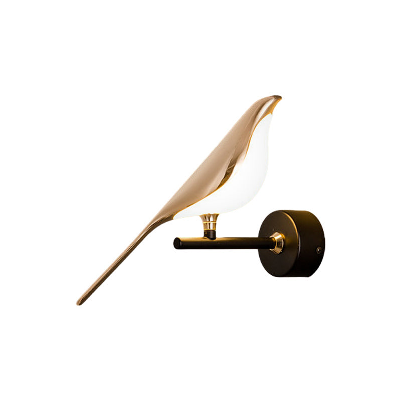 Perched Magpie Wall Light, Gold and Black LED Bird Sconce