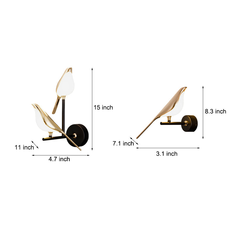 Perched Magpie Wall Light, Gold and Black LED Bird Sconce