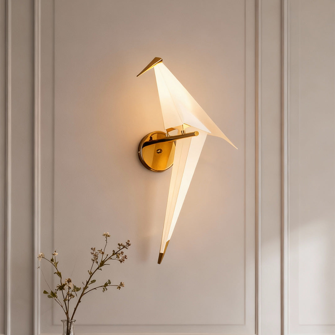 Origami Crane Bird Light, White Paper Fold LED Wall Sconce
