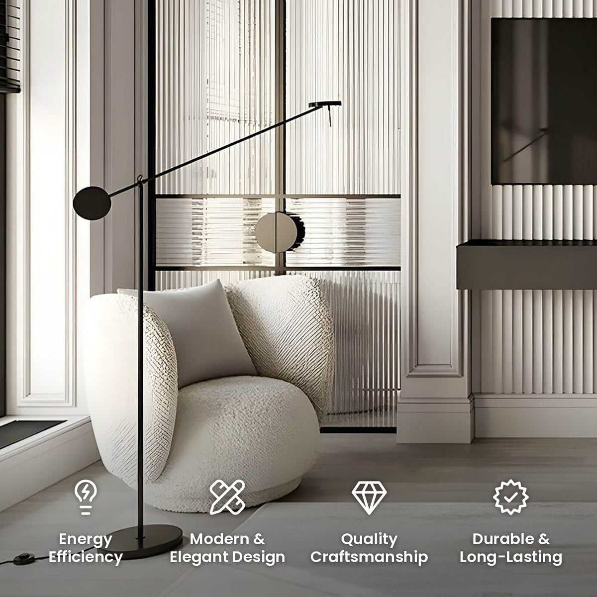 Adjustable Arm Floor Lamp: energy efficiency, modern and elegant design, quality craftsmanship, durable and long-lasting