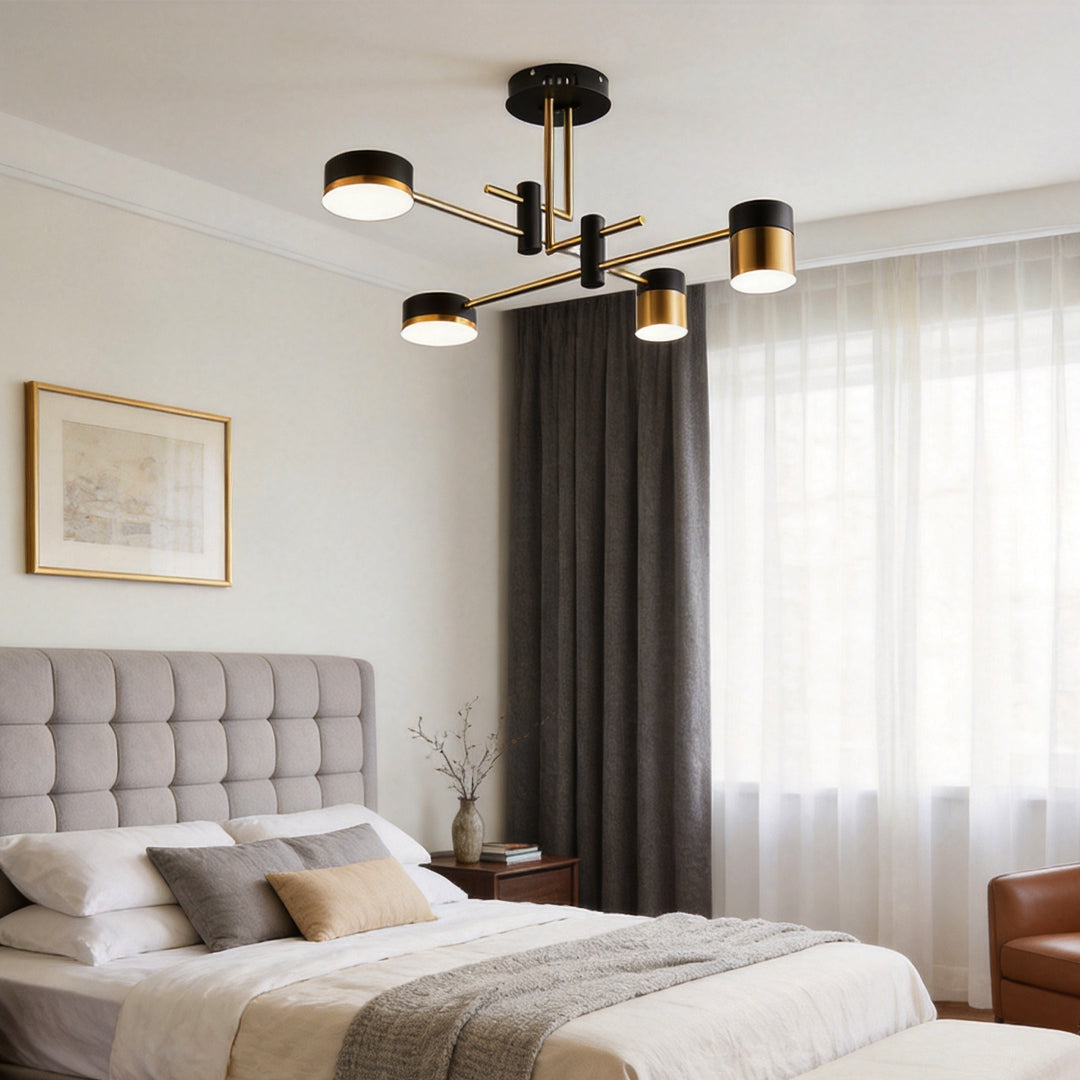 Radial Sputnik Chandelier, Black and Gold Dimmable LED
