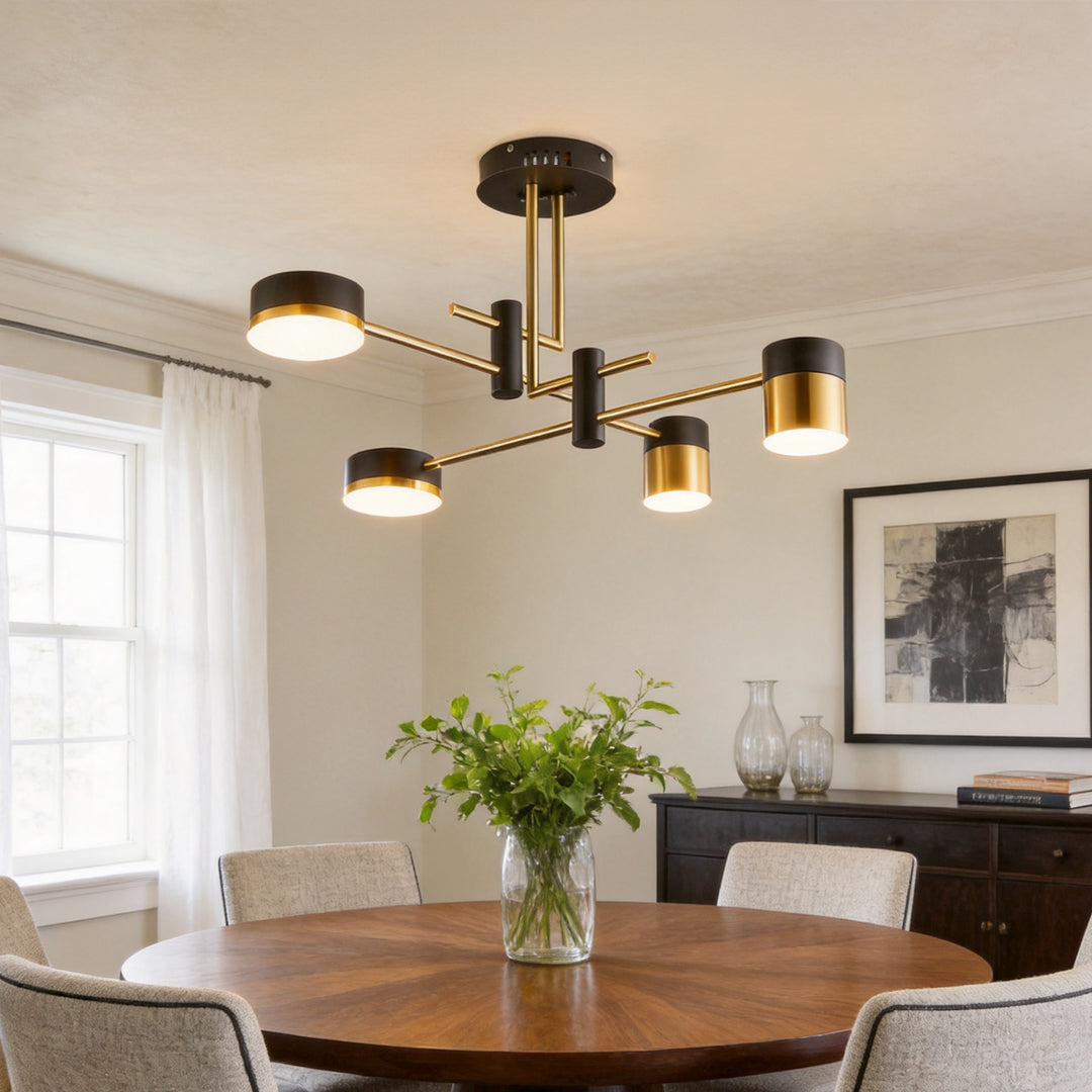 Radial Sputnik Chandelier, Black and Gold Dimmable LED