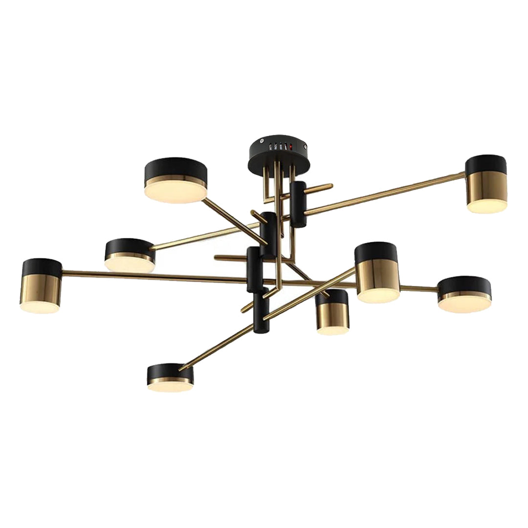 Radial Sputnik Chandelier, Black and Gold Dimmable LED