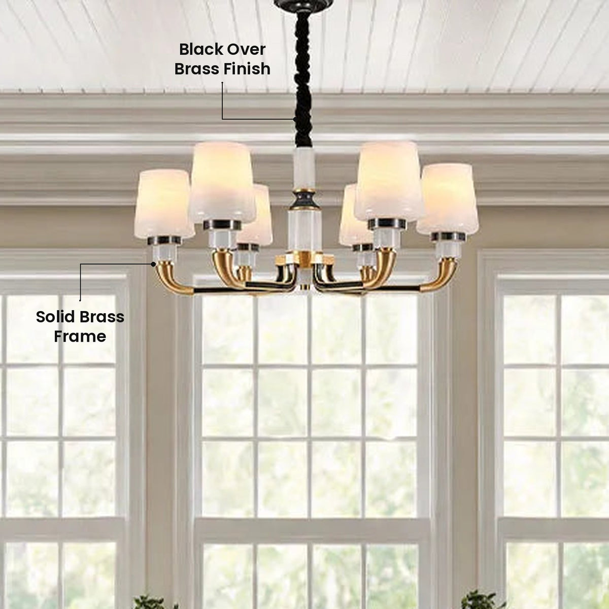 Black Brass Candle Chandelier: Solid Brass Frame, Black Over Brass Finish