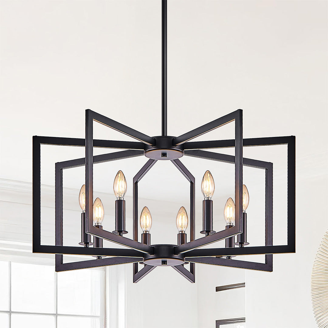 Open Frame Iron Candle Chandelier, Industrial Ceiling Light 6