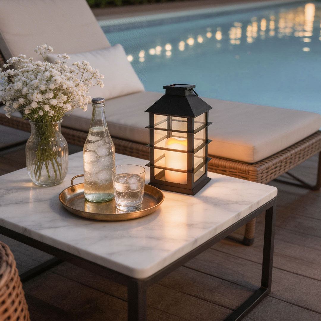 Solar Candle Lantern, Black Portable Hanging Garden Lantern 8