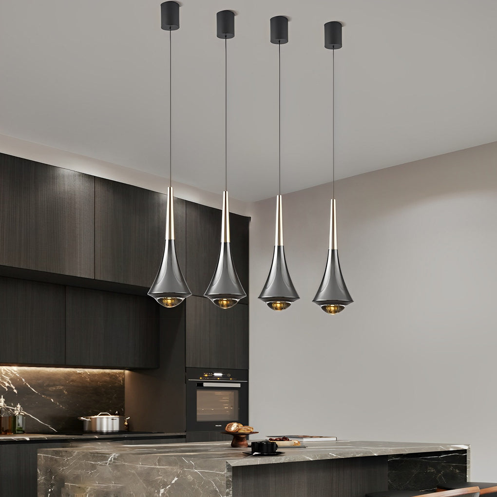 Flared Cone Mini Pendant Light, Aluminum and Glass Pendant Lamp 7