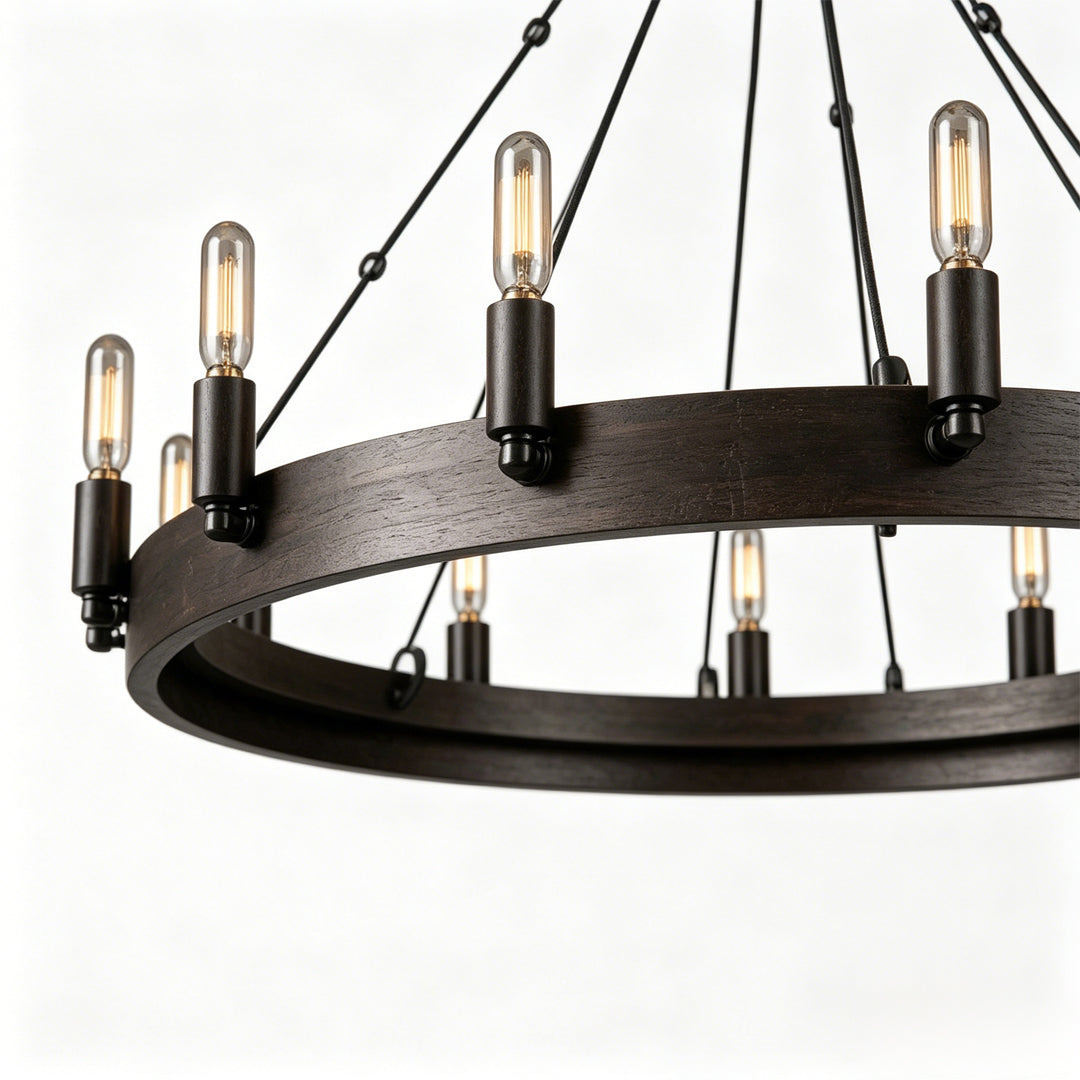 Rustic Iron Ring Candle Chandelier, Black Farmhouse Ceiling Light 5