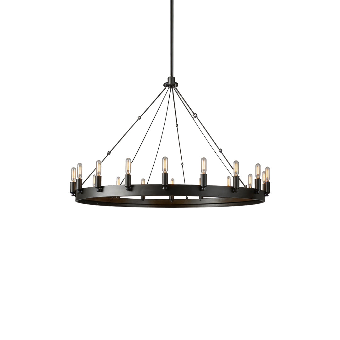 Rustic Iron Ring Candle Chandelier, Black Farmhouse Ceiling Light 8