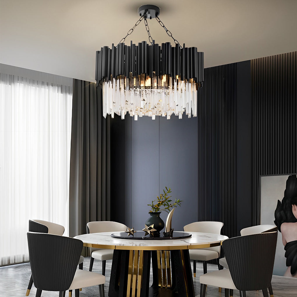 Black Tube Crown Crystal Chandelier, Modern Round Ceiling Light 5