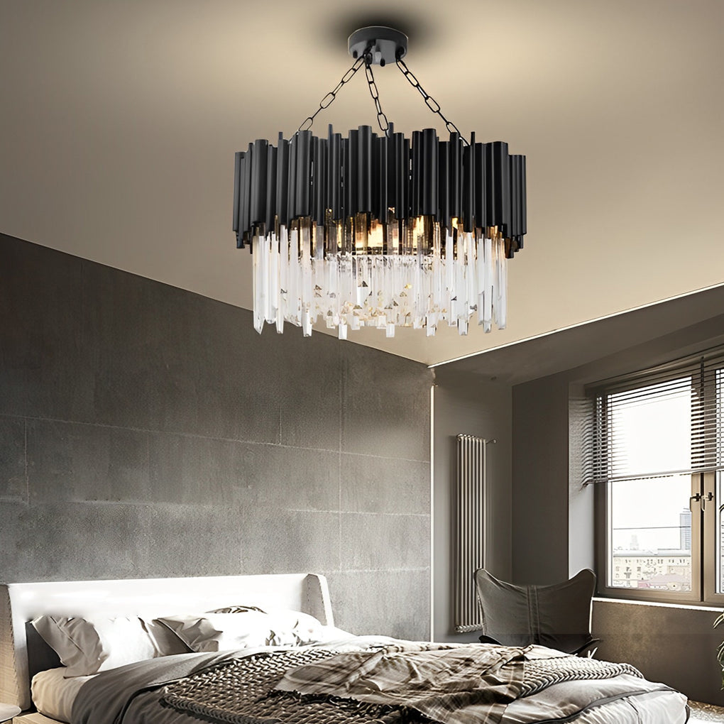 Black Tube Crown Crystal Chandelier, Modern Round Ceiling Light 4