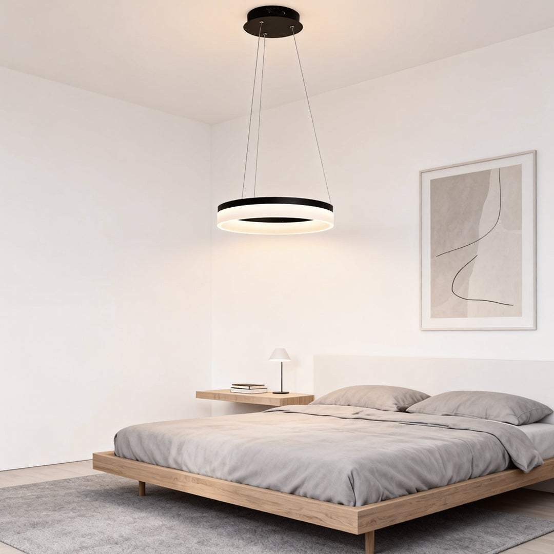 Black Ring Pendant Light, Aluminum and Acrylic LED