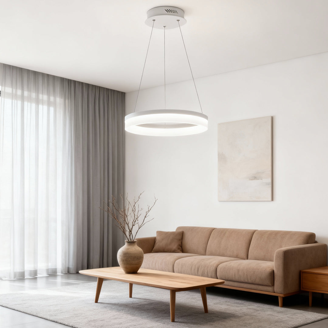 Black Ring Pendant Light, Aluminum and Acrylic LED