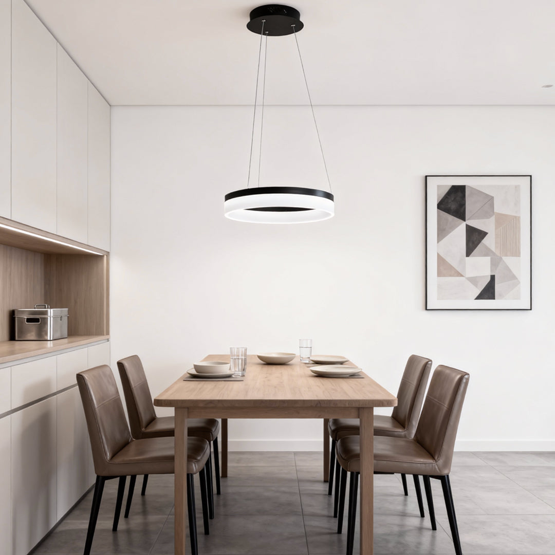 Black Ring Pendant Light, Aluminum and Acrylic LED