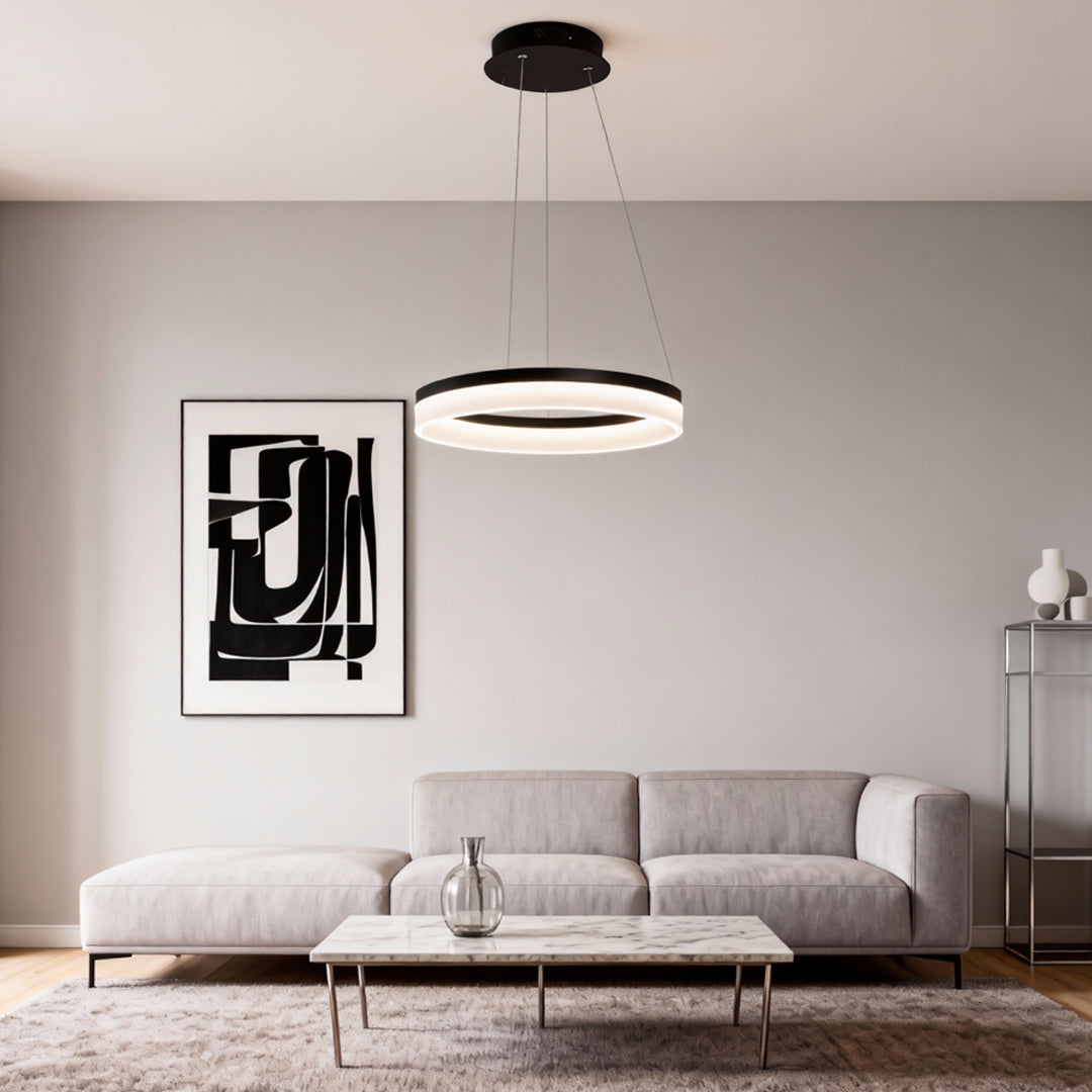 Black Ring Pendant Light, Aluminum and Acrylic LED