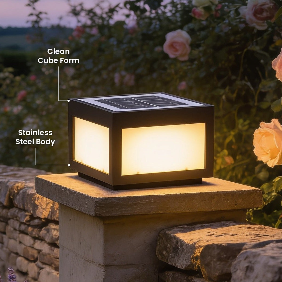 Cube Pillar Light: Clean Cube Form, Stainless Steel Body