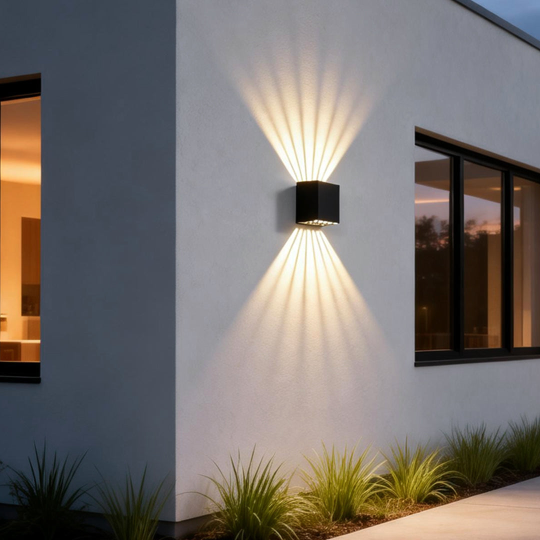 Square Up and Down Wall Light, Black Aluminum Outdoor Sconce, view 5