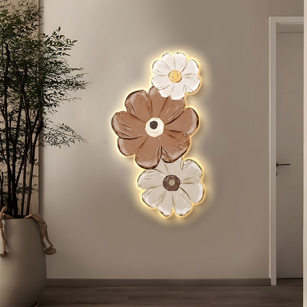 Blossom Trio LED Wall Art, Carved Flower Backlit Wall Panel