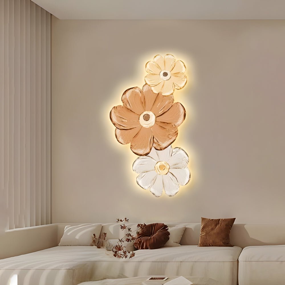 Blossom Trio LED Wall Art, Carved Flower Backlit Wall Panel