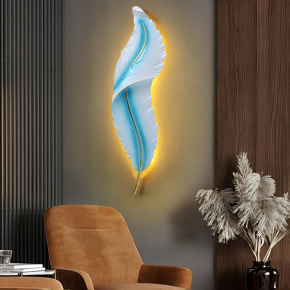 White Feather Wall Light, Luxury Resin LED Corridor Art, view 6