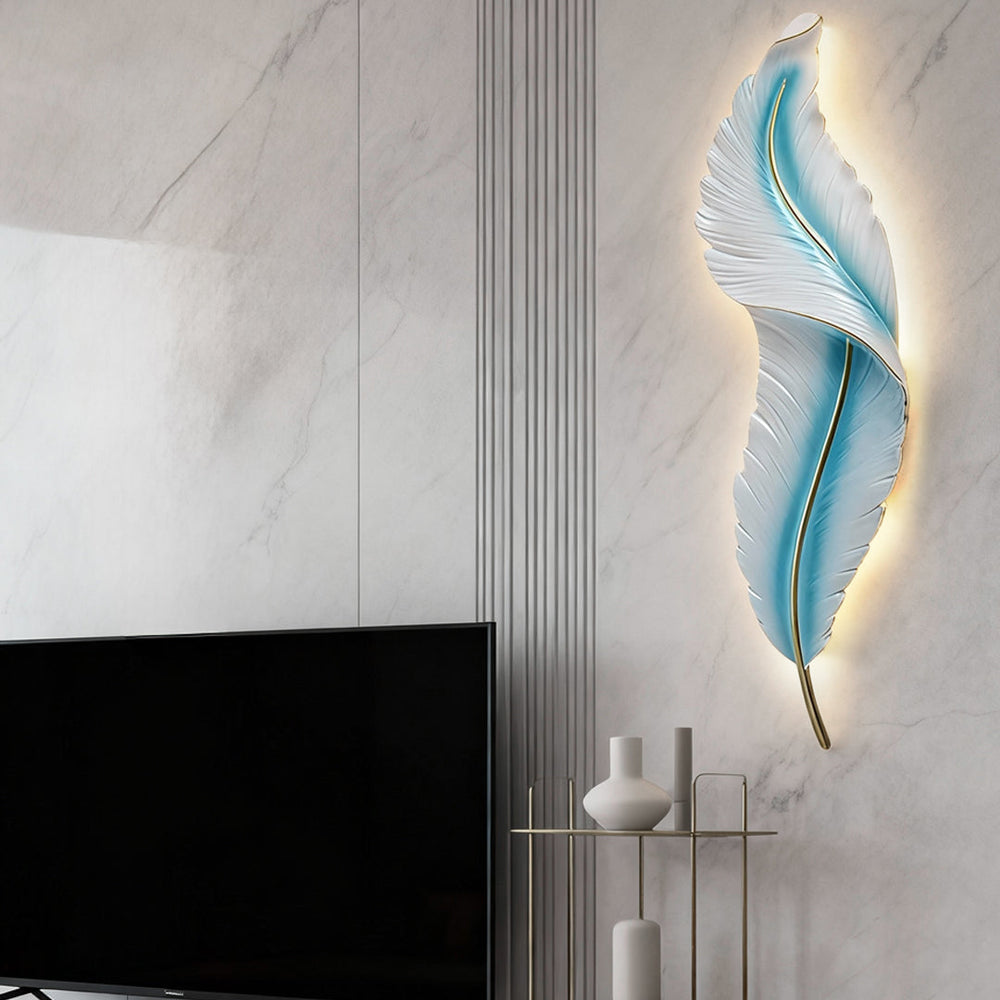 White Feather Wall Light, Luxury Resin LED Corridor Art, view 3