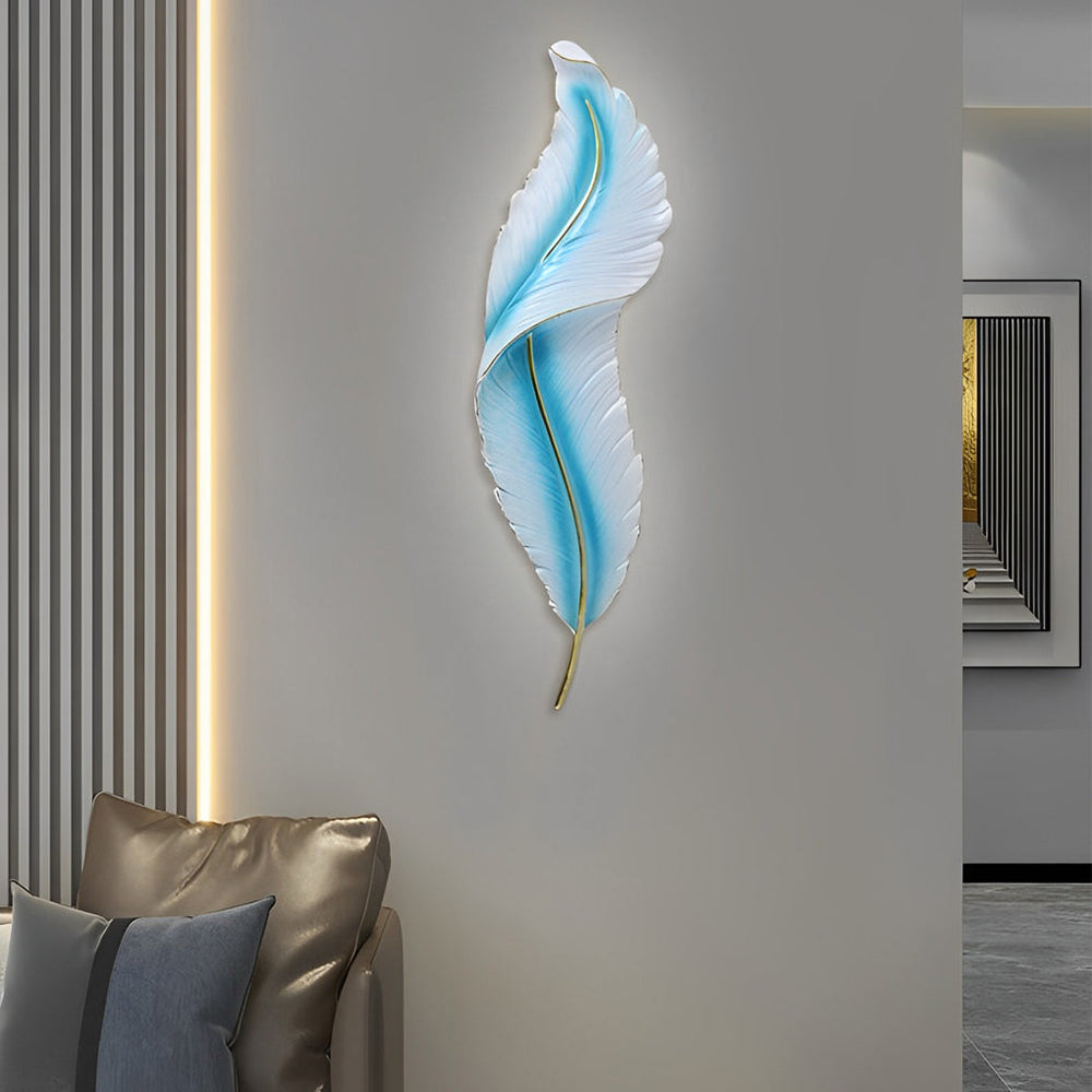 White Feather Wall Light, Luxury Resin LED Corridor Art, view 7