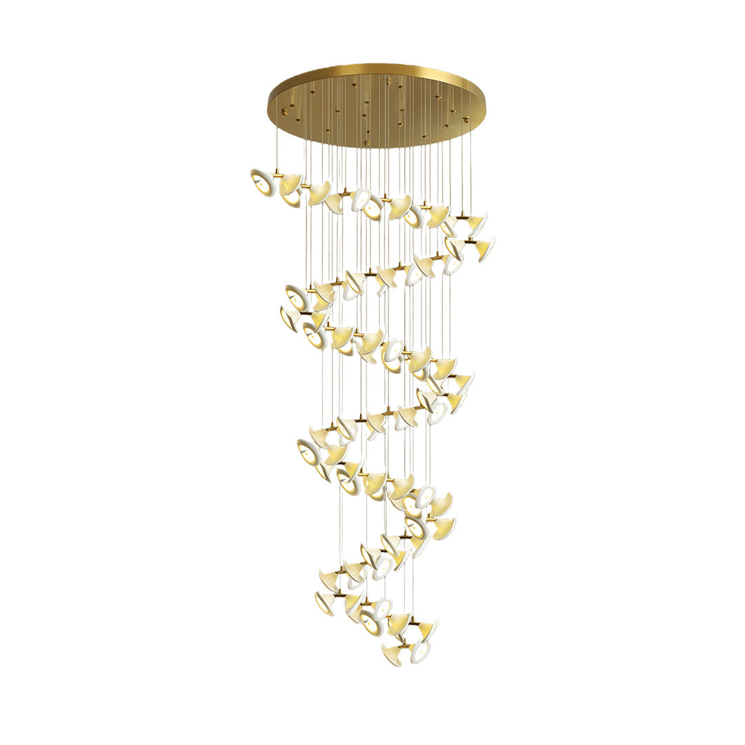 Ceramic Tulip Spiral Staircase Chandelier, Gold Stainless Steel Light 14
