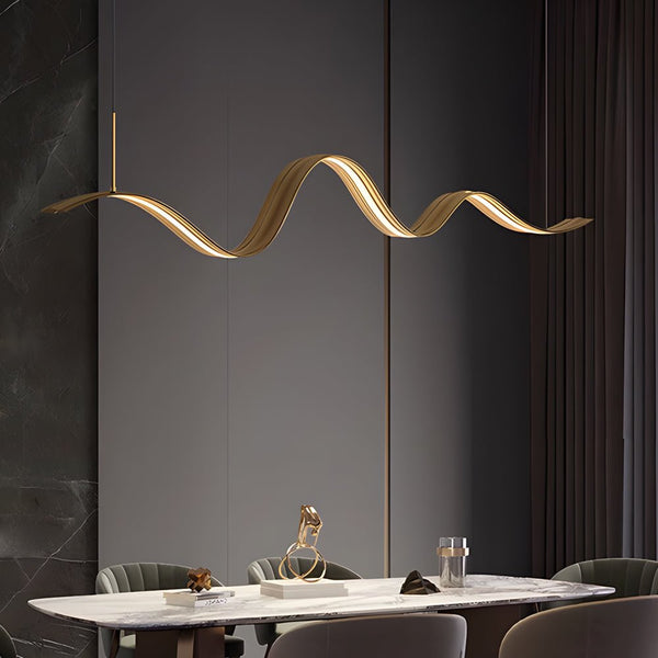 Brass Flow Wave LED Linear Pendant