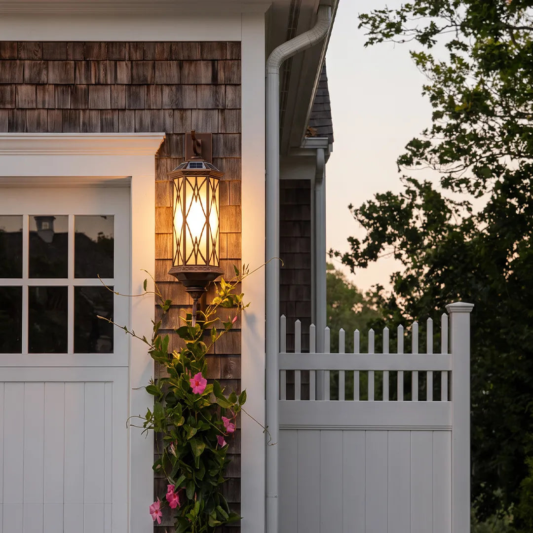 Lattice Glass Outdoor Lantern, Bronze Wall Lantern Set