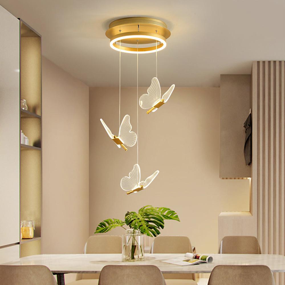 Glowing Butterfly Staircase Chandelier, Gold Iron and Acrylic Light 4