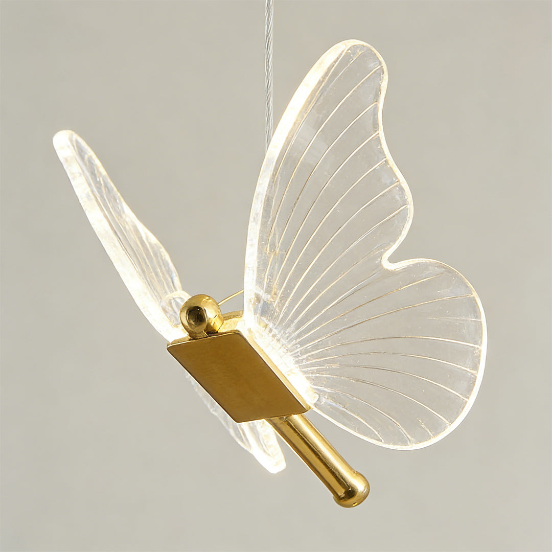 Glowing Butterfly Staircase Chandelier, Gold Iron and Acrylic Light 15
