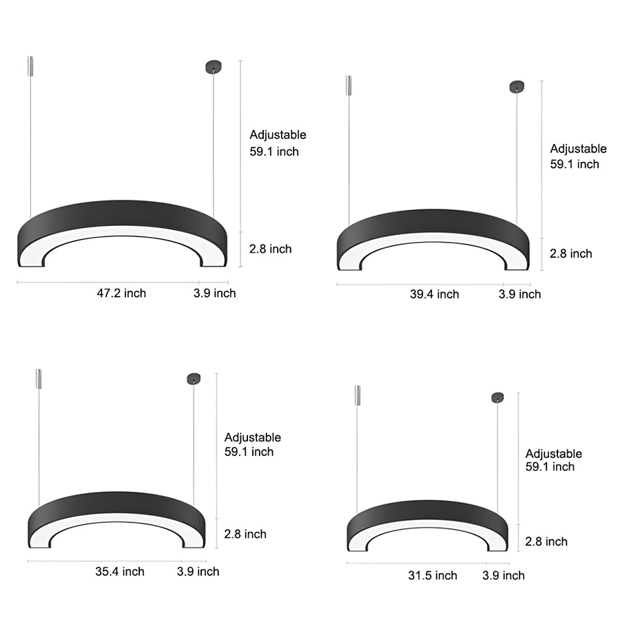 Set of 2 Crescent Arc Pendant Lights, Black Iron Linear LED Lights 13