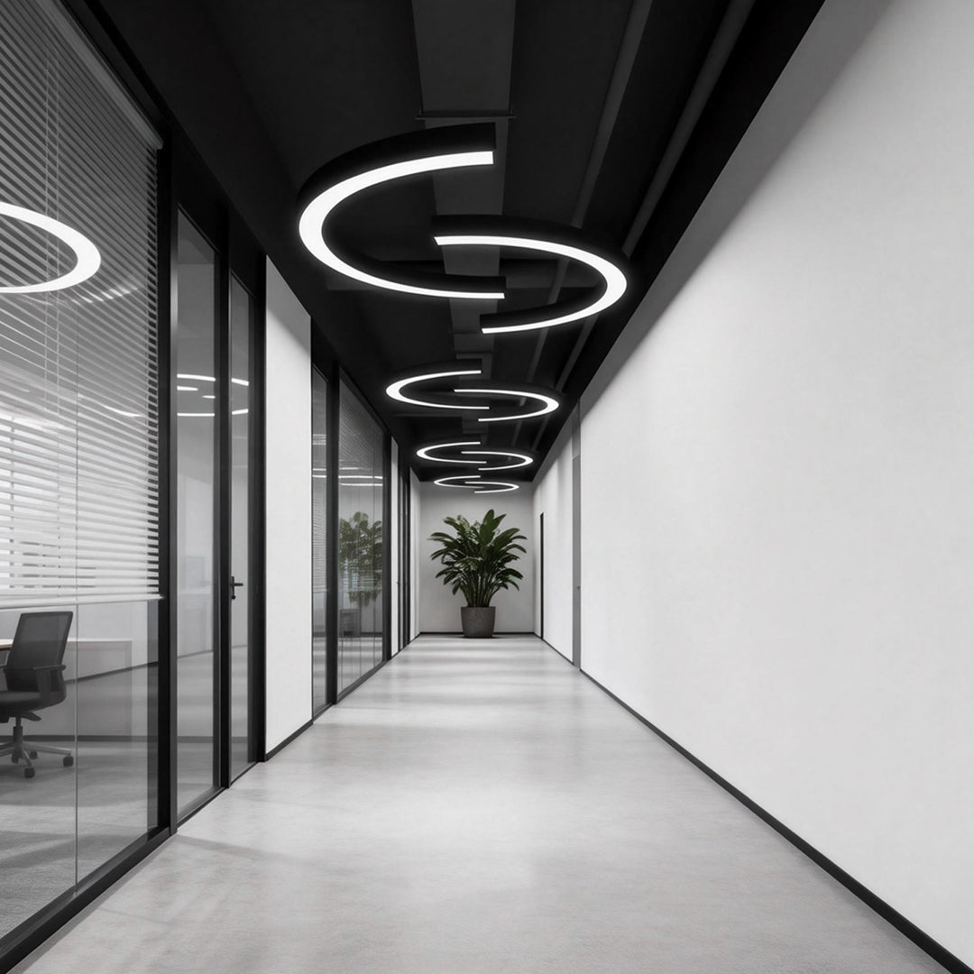 Set of 2 Crescent Arc Pendant Lights, Black Iron Linear LED Lights 5