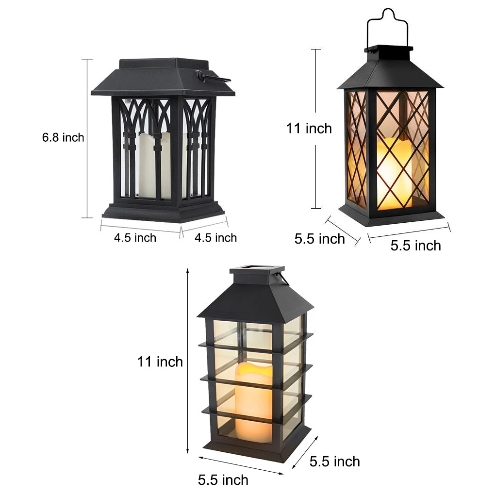 Solar Candle Lantern, Black Portable Hanging Garden Lantern 18