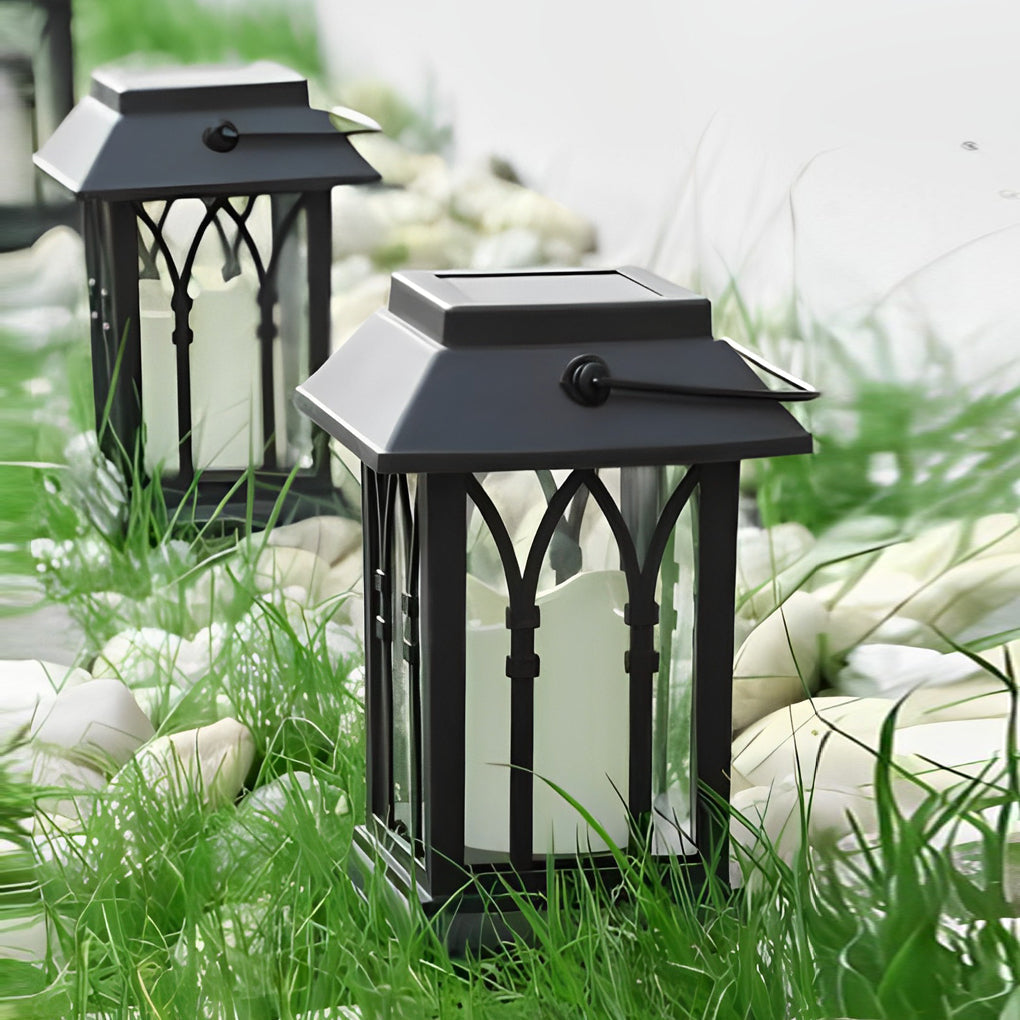 Solar Candle Lantern, Black Portable Hanging Garden Lantern 10