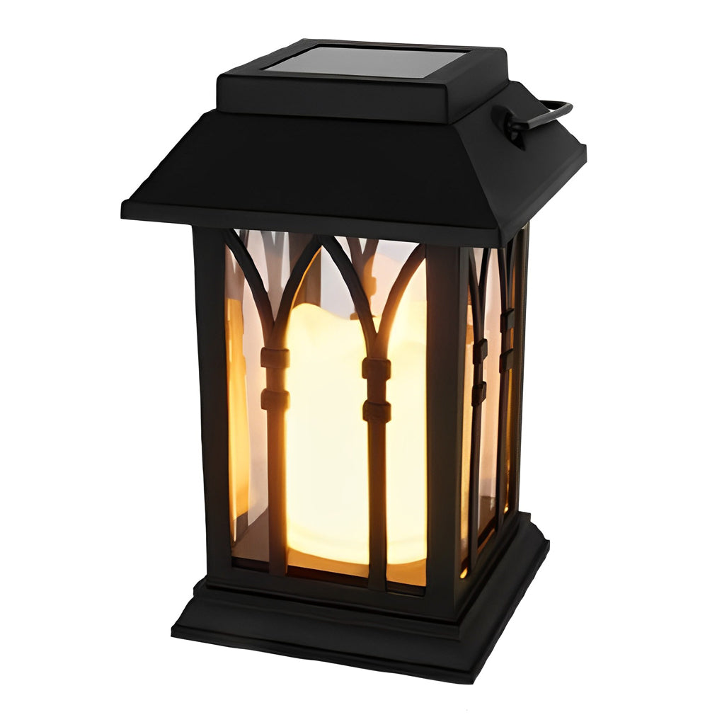 Solar Candle Lantern, Black Portable Hanging Garden Lantern 16