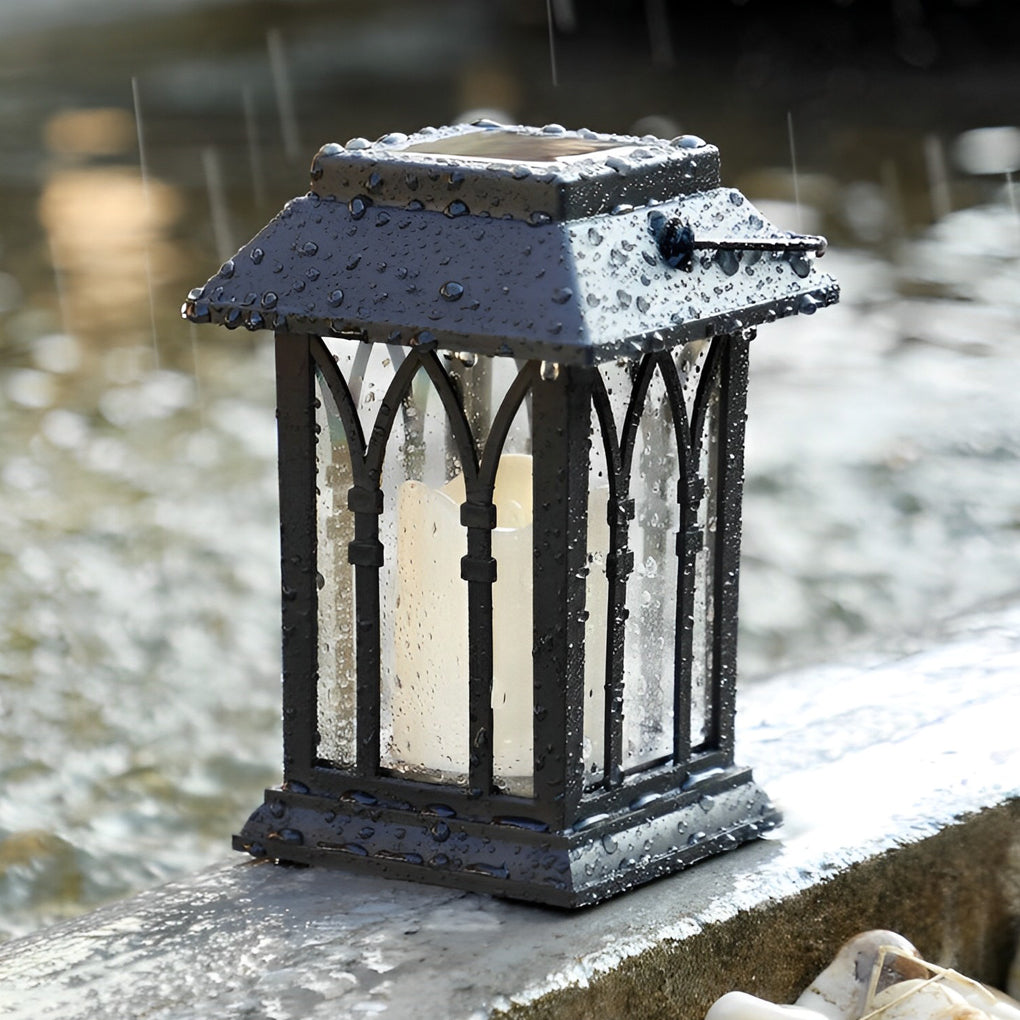 Solar Candle Lantern, Black Portable Hanging Garden Lantern 9