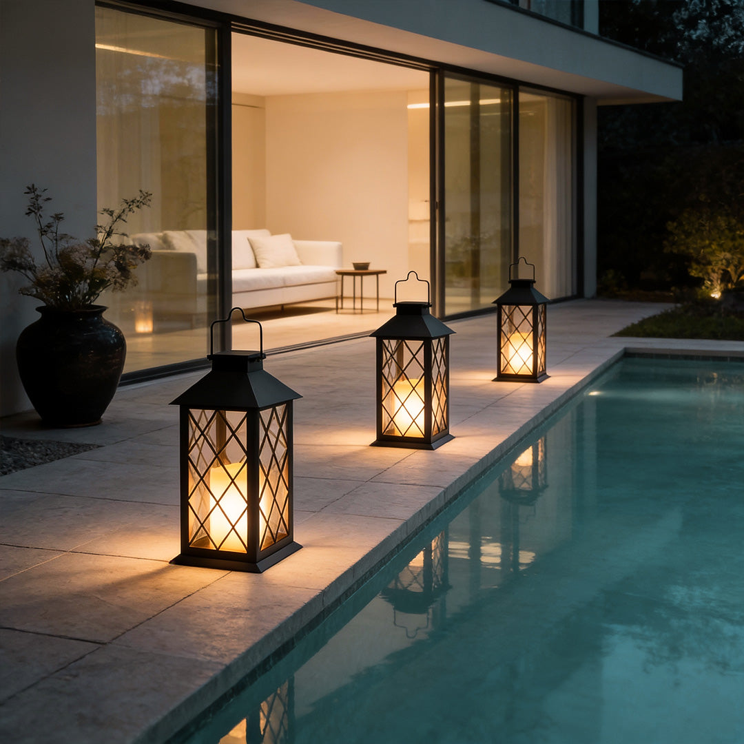 Solar Candle Lantern, Black Portable Hanging Garden Lantern 4