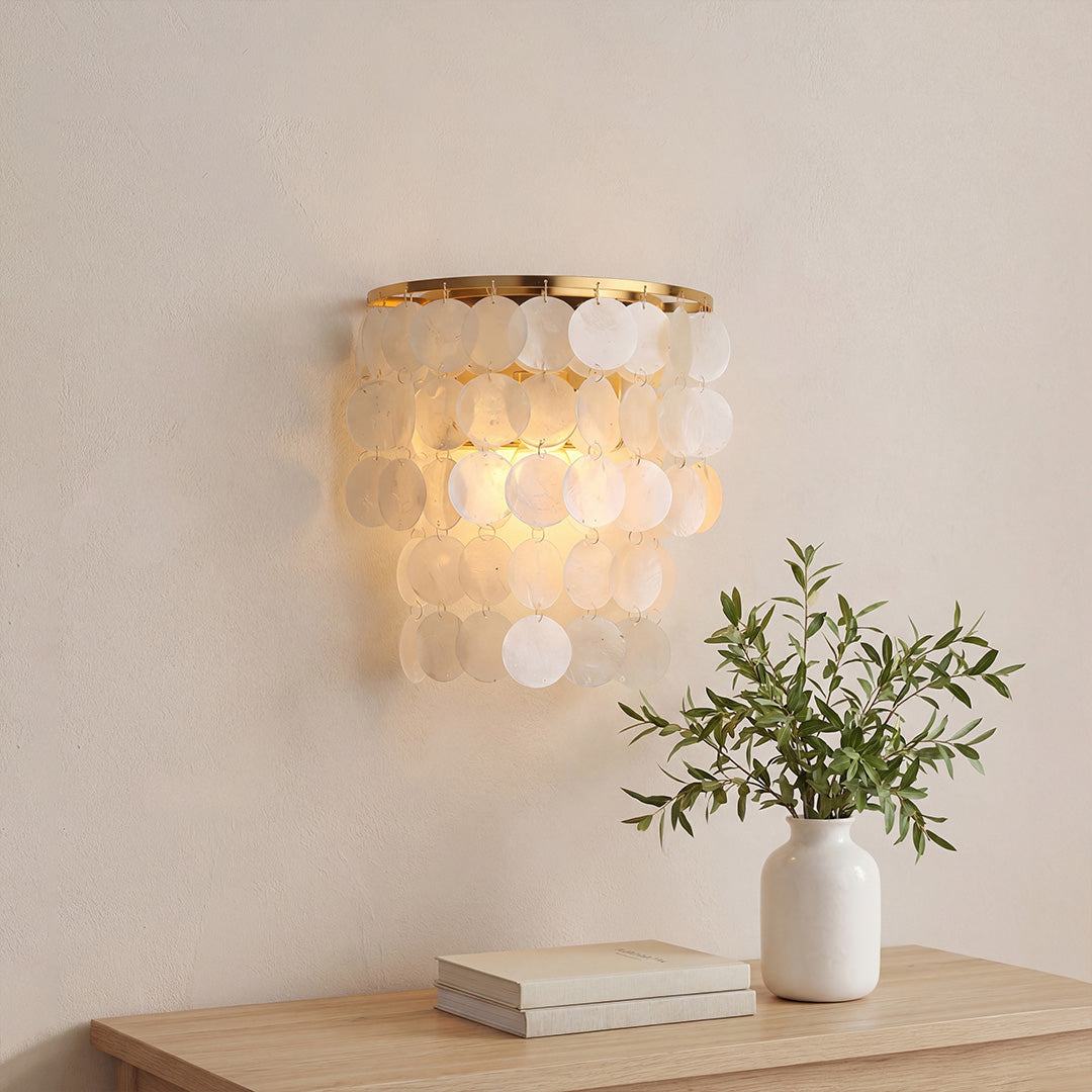 Capiz Shell Wall Sconce, Chrome and Gold Coastal Wall Light