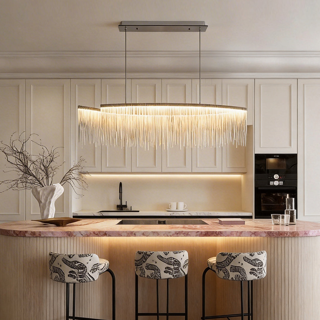 Chain Fringe LED Linear Chandelier, Aluminum Tassel Island Light